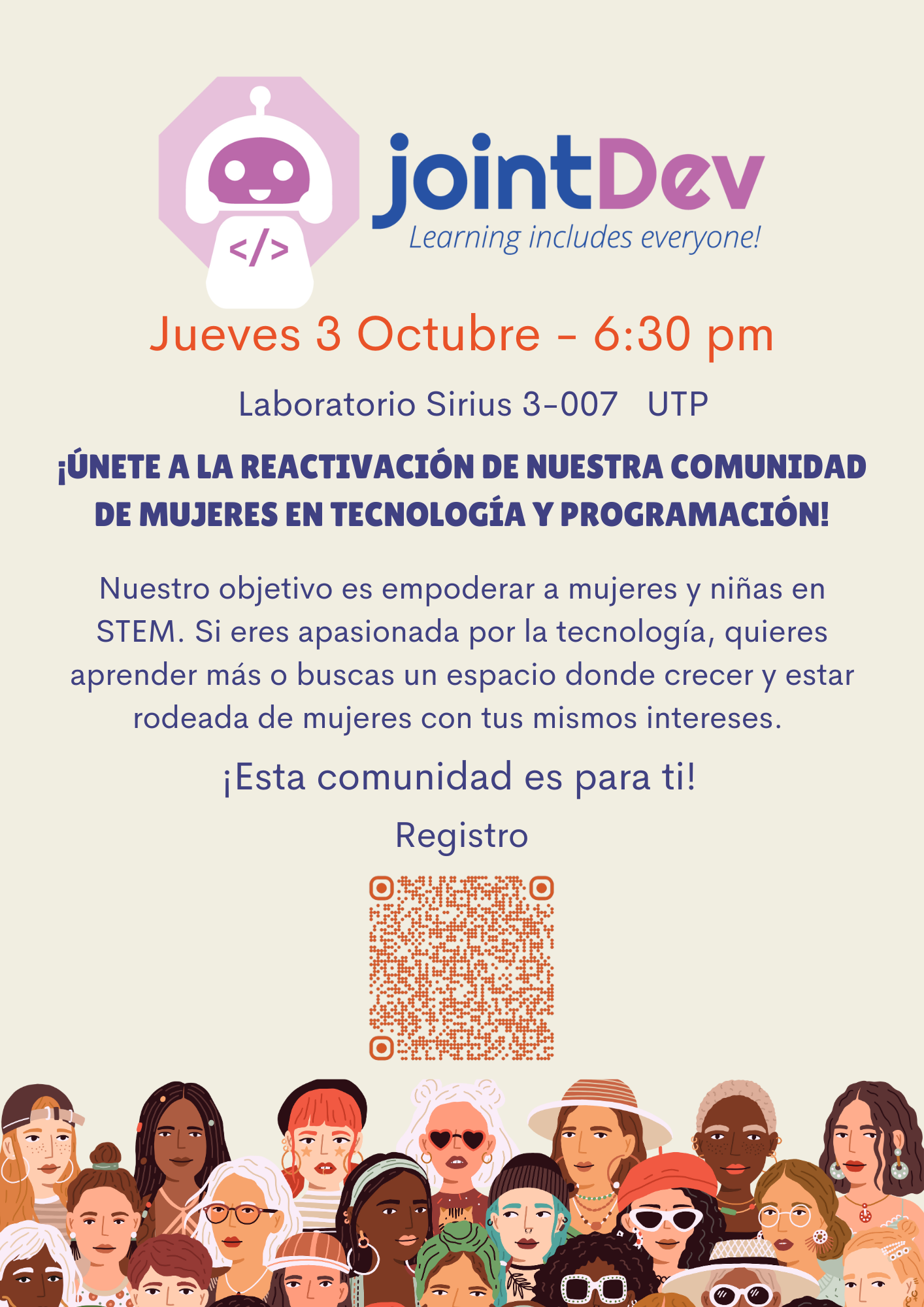 La comunidad dedicada al empoderamiento de mujeres en tecnología, ha anunciado su regreso con un evento presencial de celebración. El encuentro está programado para el jueves 3 de octubre de 2024, a partir de las 6:30 PM, en el Laboratorio Sirius 3-007 de la Universidad Tecnológica de Pereira.