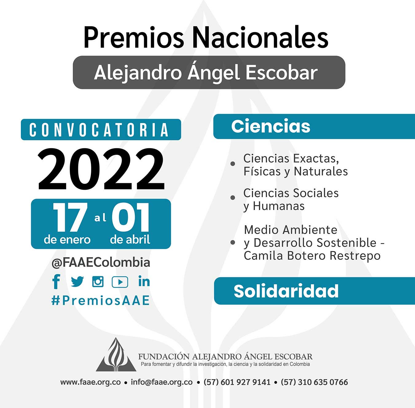 Abierta convocatoria Premios Nacionales Alejandro Ángel Escobar de Ciencias y solidaridad 2022