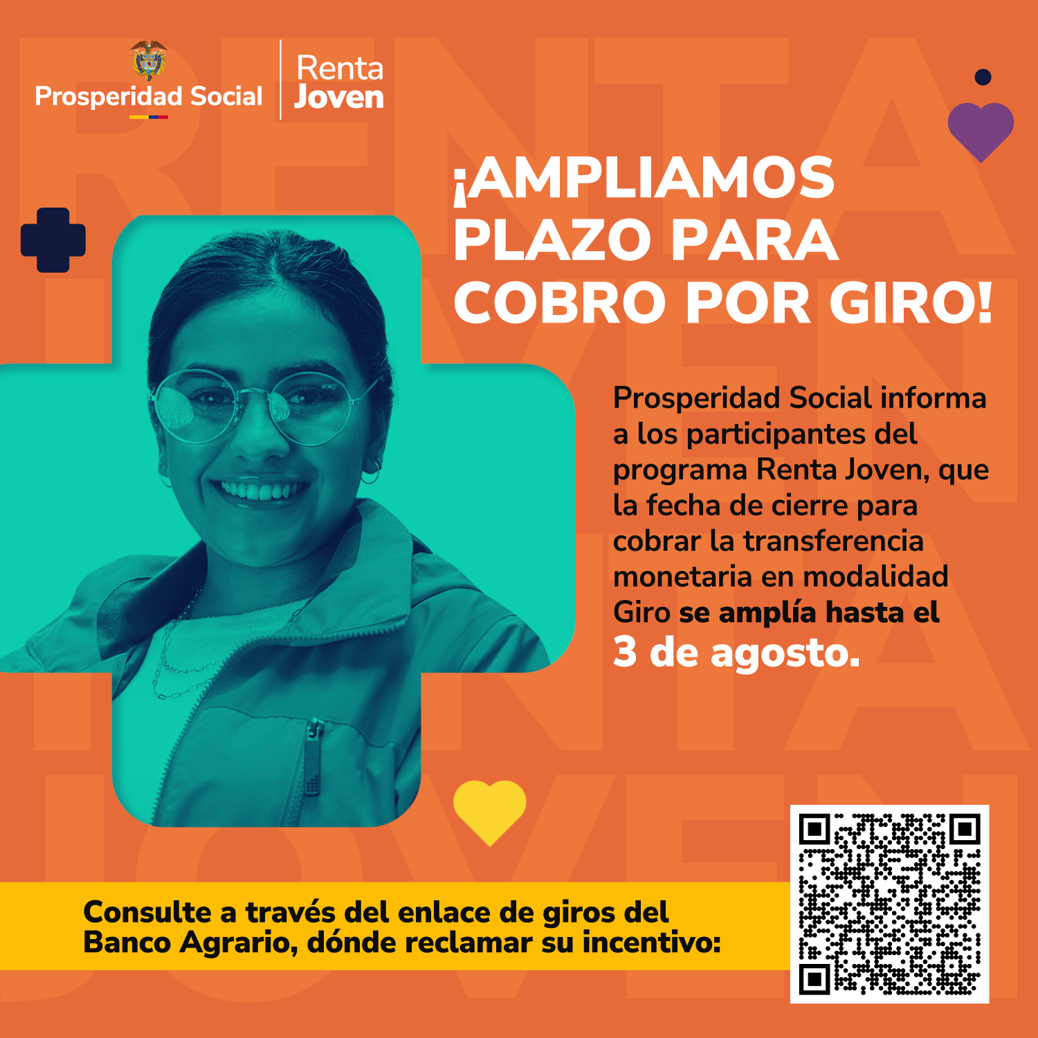¡Participantes de #RentaJoven, atentos a esta información que les interesa! Se amplió el plazo hasta el próximo domingo 3 de agosto para que puedan cobrar su incentivo por giro.