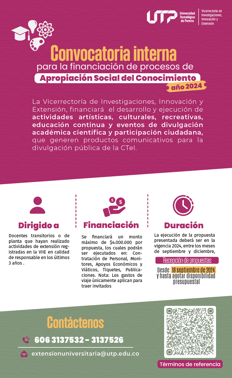 Convocatoria Interna para la Financiación de Procesos de Apropiación Social del Conocimiento 2024