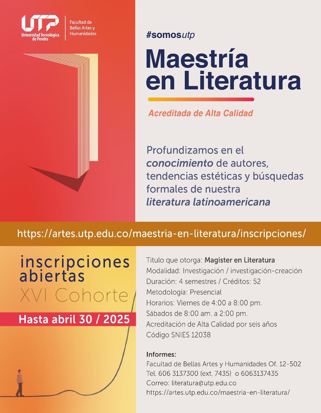 La Maestría en Literatura constituye una alternativa para quienes buscan profundizar en el campo de la literatura, ampliando un saber intelectual y crítico frente a la realidad cultural y social que nos convoca como seres históricos.