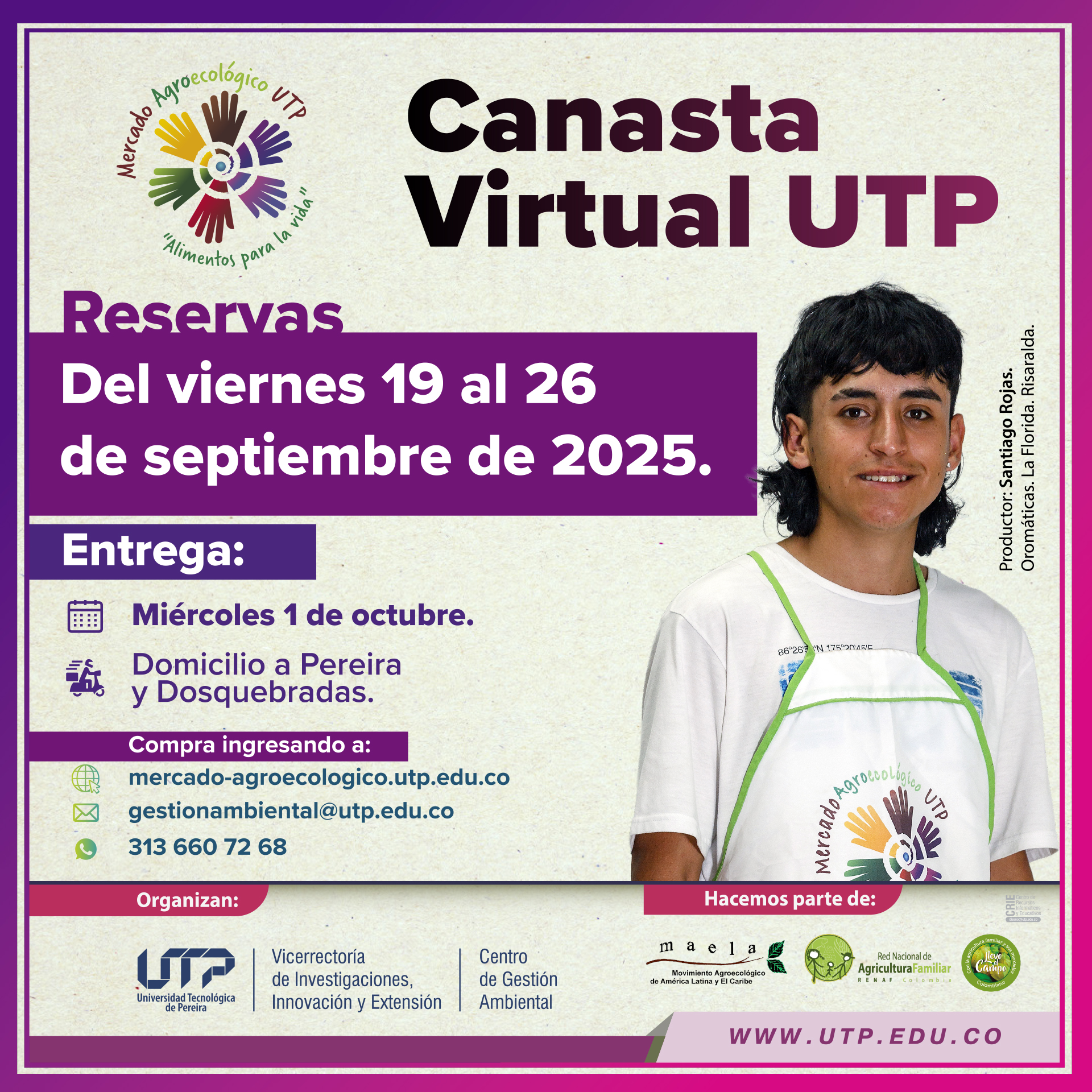 Hoy cierra la Canasta Virtual del Mercado Agroecológico UTP