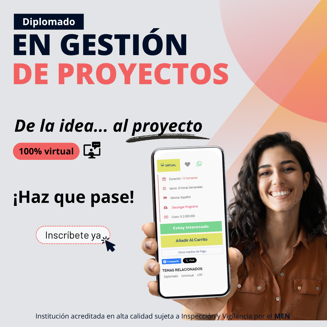 La Universidad Tecnológica de Pereira, a través de su plataforma educativa Univirtual, anuncia la apertura de inscripciones para el nuevo Diplomado en Gestión de Proyectos, una propuesta de formación 100% virtual dirigida a todas las personas interesadas en adquirir herramientas prácticas para convertir ideas en resultados concretos.