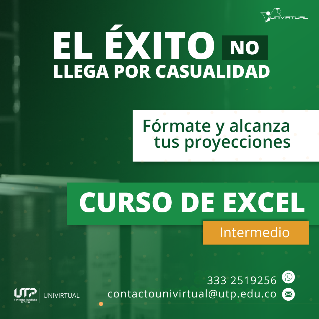 Con el objetivo de fortalecer las competencias digitales de sus colaboradores, la Universidad Tecnológica de Pereira, a través de Univirtual y el Comité de Capacitación Administrativa, les ofrece dos cursos virtuales de Excel, dirigidos especialmente a los administrativos de la institución.