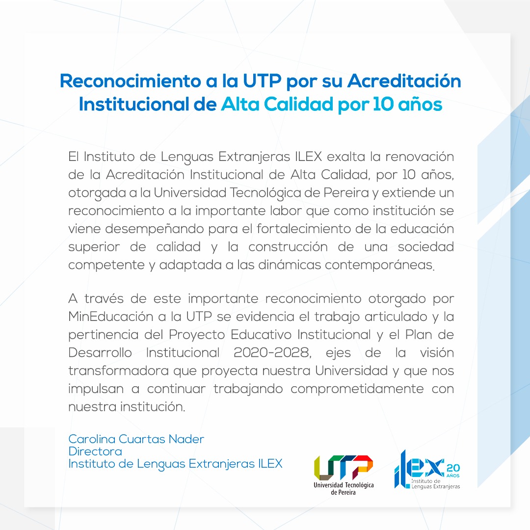 Reconocimiento a la UTP por su Acreditación Institucional de Alta Calidad por 10 años