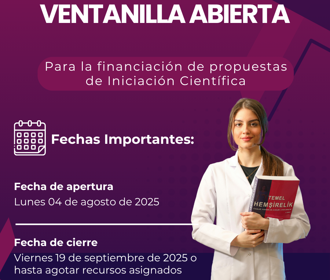 La Vicerrectoría de Investigaciones, Innovación y Extensión invita a toda la comunidad universitaria a participar en (VER) La ventanilla abierta para la financiación de propuestas de iniciación científica.