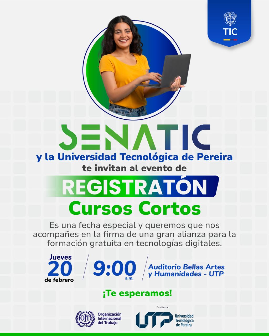 La Universidad Tecnológica de Pereira (UTP) será anfitriona del lanzamiento del proyecto SENATIC, una iniciativa del Ministerio de Tecnologías de la Información y las Comunicaciones de Colombia (MinTIC) en alianza con la Organización Internacional del Trabajo (OIT), que busca fortalecer las habilidades digitales de miles de colombianos.