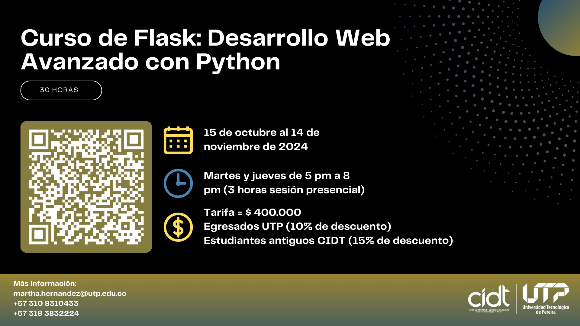 La Universidad Tecnológica de Pereira (UTP) ha anunciado el curso "Desarrollo Web Avanzado con Python", una formación diseñada para aquellos interesados en mejorar sus habilidades en el desarrollo de aplicaciones web robustas y escalables utilizando Python y el framework Flask.