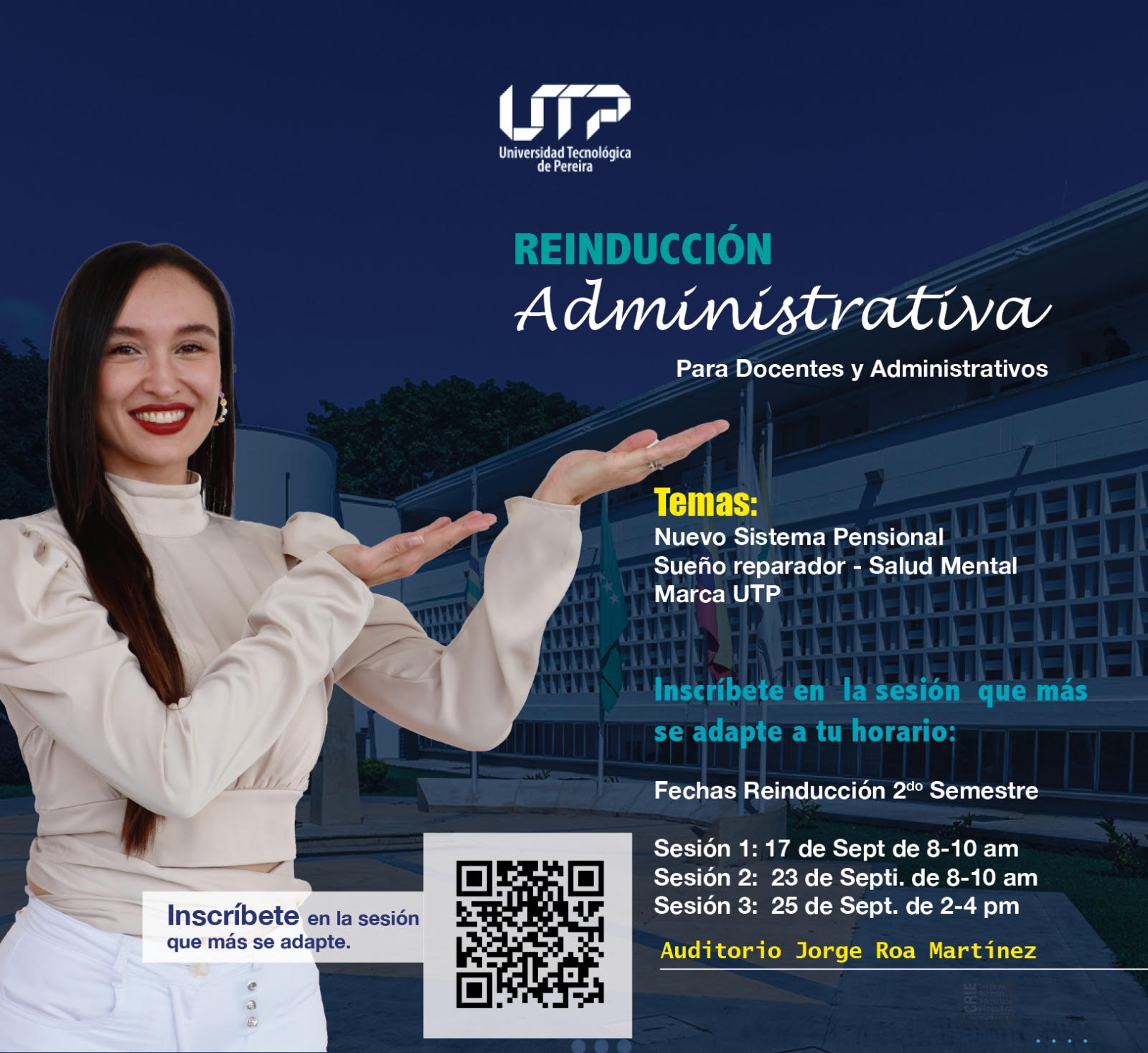 En el marco de las estrategias orientadas al Desarrollo Humano y el fortalecimiento de la cultura organizacional, Gestión del Talento Humano de la Universidad Tecnológica de Pereira invita a todo el personal administrativo y docente a participar en la Reinducción Administrativa. Esta iniciativa tiene como objetivo actualizar y fortalecer al personal en temas clave, con énfasis en normatividad, estructura y procedimientos institucionales. 